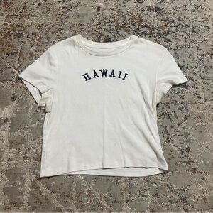 White Crop Relaxed T-Shirt with Hawaii Print